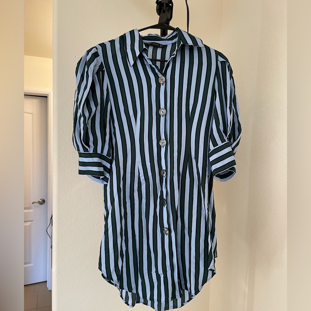 Zara blue green stripe mini dress
